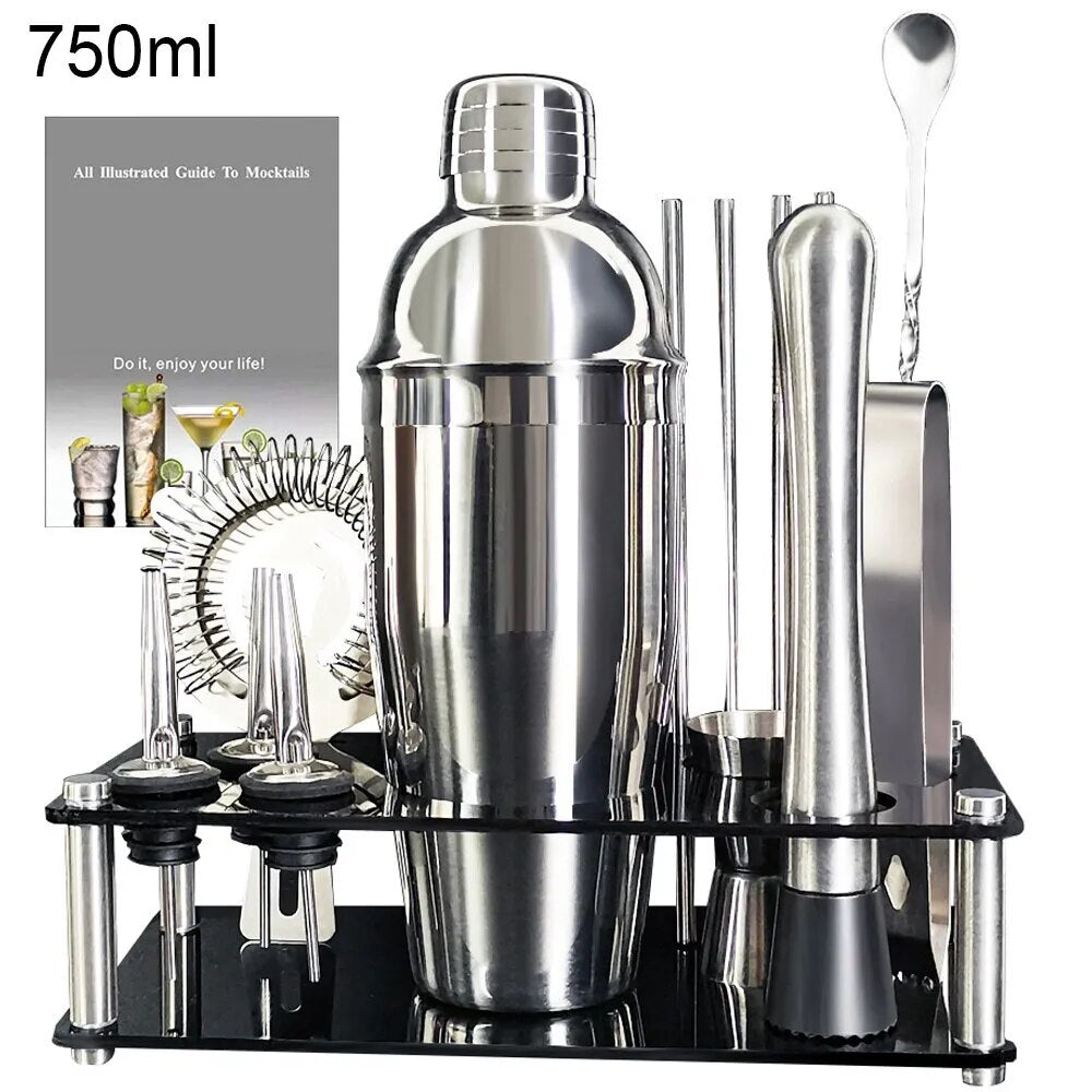 Complete Boston Cocktail Shaker Set with Stylish Holder