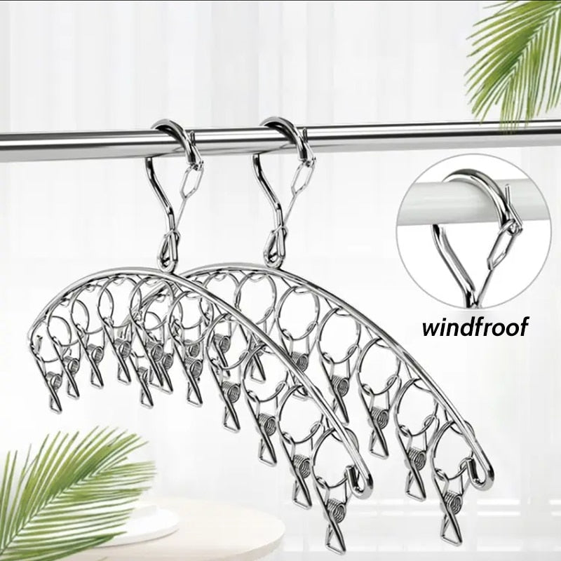 20Pegs Stainless Steel Clothes Drying Hanger Windproof Clothing Rack 20 Clips Sock Laundry Airer Hanger Underwear Socks Holder