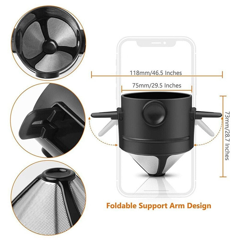 Portable Foldable Coffee Filter Stainless Coffee Maker Reusable Drip Coffee Tea Holder Funnel Baskets Paperless Coffee Dripper