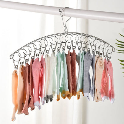 20Pegs Stainless Steel Clothes Drying Hanger Windproof Clothing Rack 20 Clips Sock Laundry Airer Hanger Underwear Socks Holder