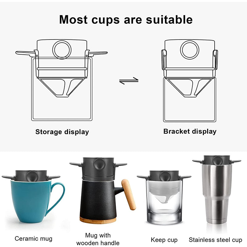 Portable Foldable Coffee Filter Stainless Coffee Maker Reusable Drip Coffee Tea Holder Funnel Baskets Paperless Coffee Dripper