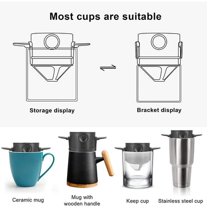 Portable Foldable Coffee Filter Stainless Coffee Maker Reusable Drip Coffee Tea Holder Funnel Baskets Paperless Coffee Dripper