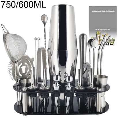 Complete Boston Cocktail Shaker Set with Stylish Holder